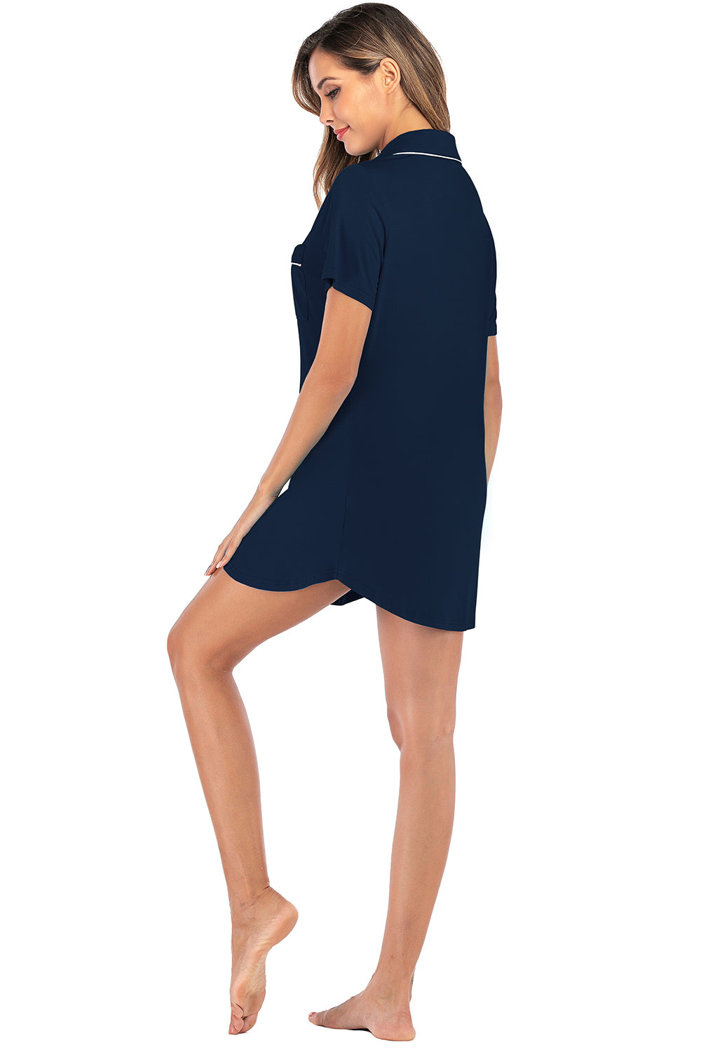 Contrast Piping Pocketed Short Sleeve Lounge Dress Trendsi