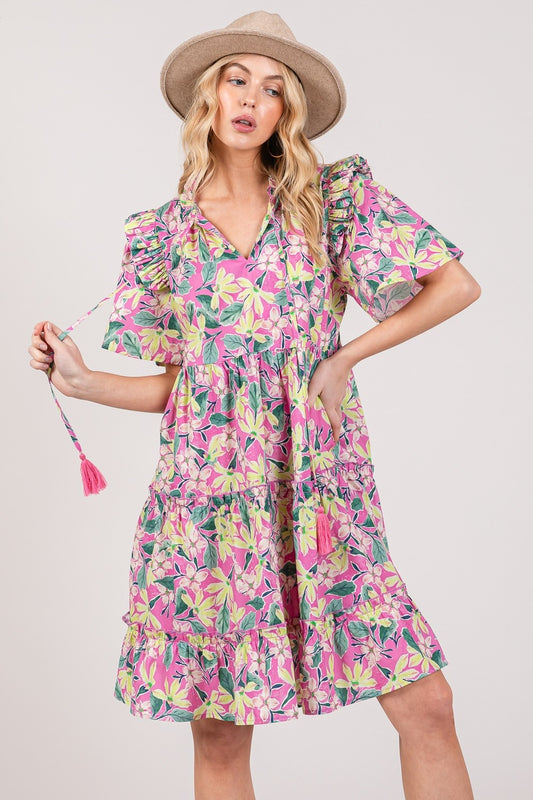 SAGE + FIG Floral Ruffle Short Sleeve Dress Trendsi