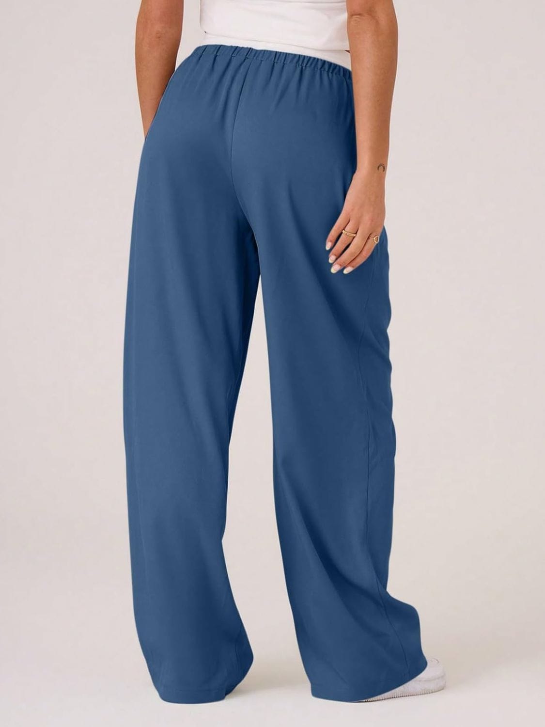 Contrast Waistband Drawstring Wide Leg Pants - Trendsi