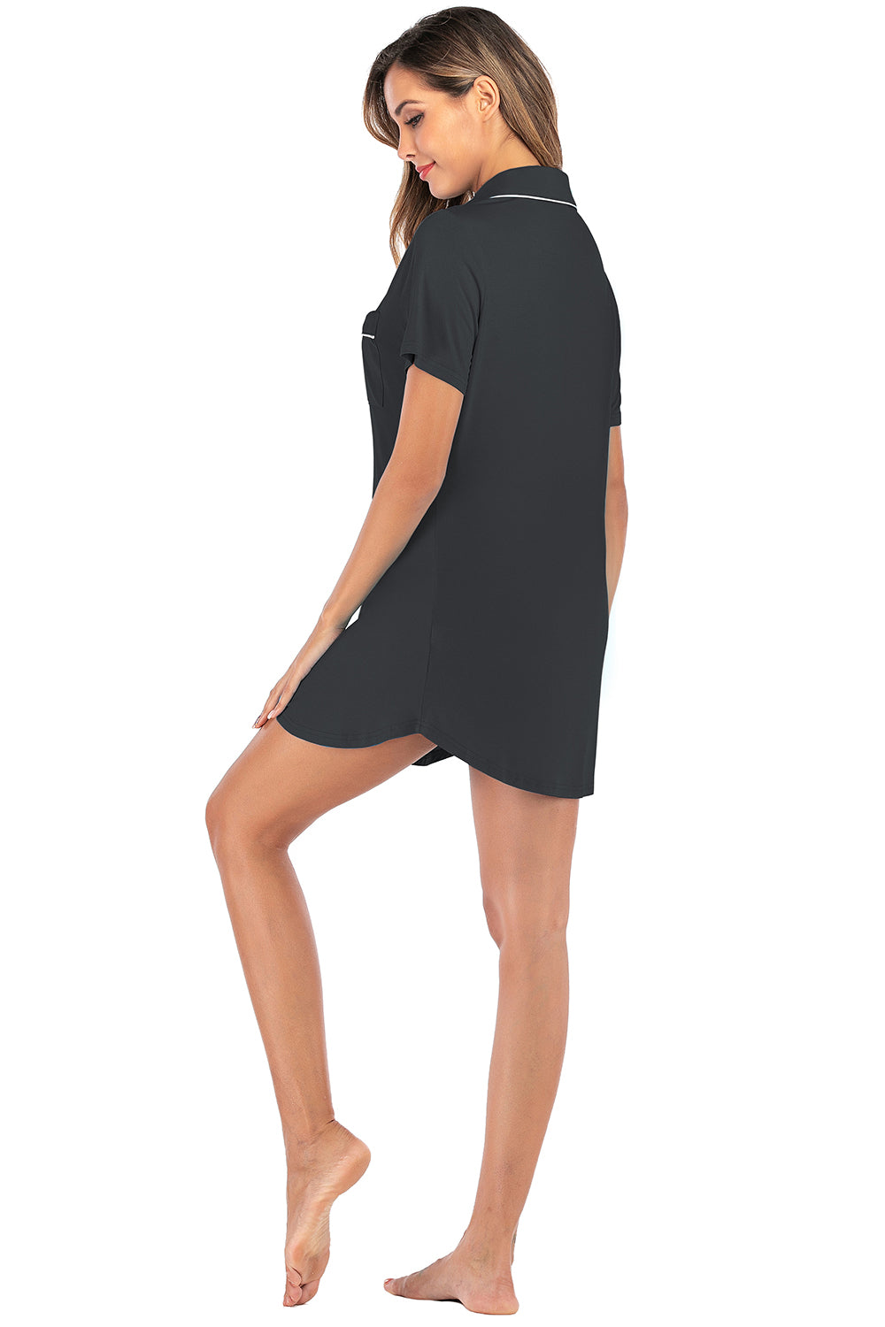 Contrast Piping Pocketed Short Sleeve Lounge Dress Trendsi