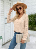 Lace V-Neck Flounce Sleeve Blouse - Flyclothing LLC