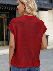 Exposed Seam Round Neck Short Sleeve Sweater - Trendsi