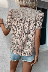 Smocked Animal Print Puff Sleeve Blouse Trendsi