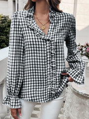 Frill Ruffled Plaid Long Sleeve Shirt