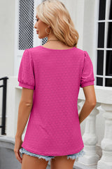 Eyelet Short Sleeve Top Trendsi