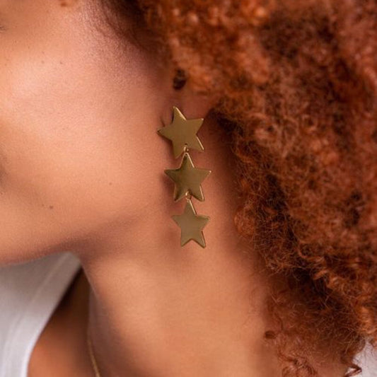 18K Gold-Plated Stainless Steel Star Earrings - Trendsi