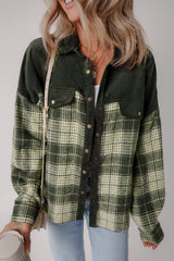 Snap Down Collared Neck Plaid Shacket - Trendsi