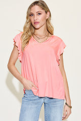 Basic Bae Full Size Bamboo Notched Ruffled Short Sleeve T-Shirt Trendsi