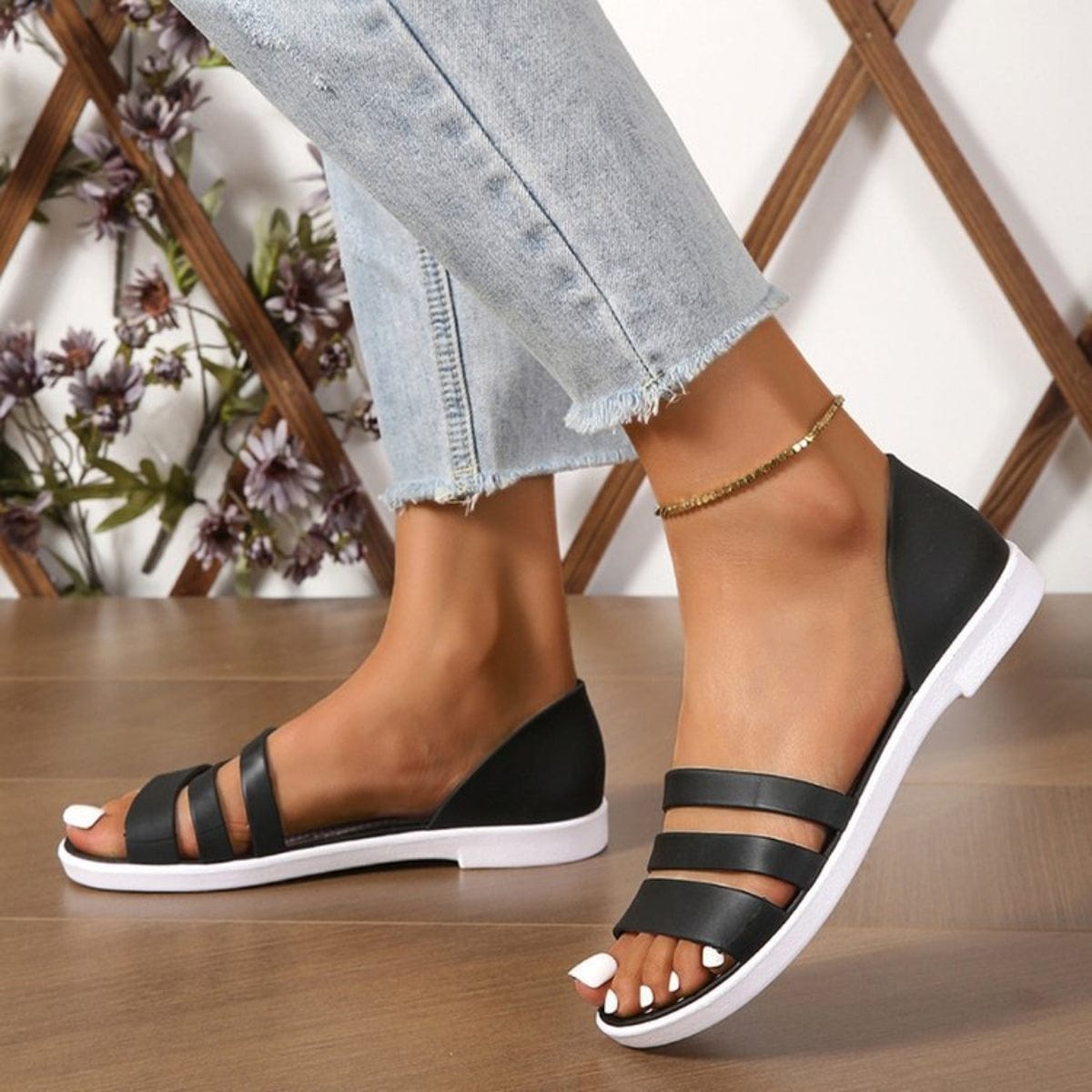 PU Leather Three-Strap Sandals - Trendsi