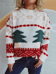 Christmas Tree Mock Neck Long Sleeve Sweater - Trendsi