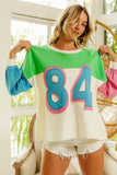 BiBi Color Block Patched Long Sleeve Top - Trendsi