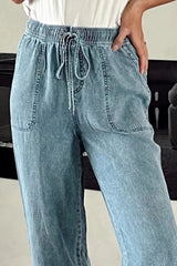 Drawstring High Waist Jeans with Pockets