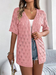 Openwork Open Front Short Sleeve Cardigan Trendsi