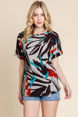 BOMBOM Printed Round Neck Short Sleeve T-Shirt - Trendsi