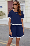 Contrast Trim Round Neck Top and Shorts Set - Trendsi