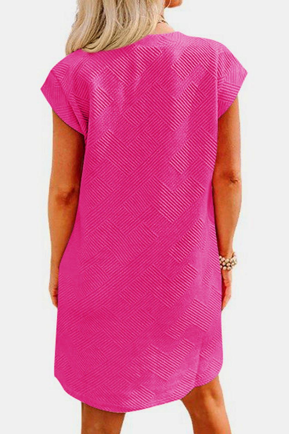 Textured Round Neck Cap Sleeve Dress Trendsi