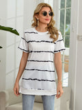 Striped Round Neck Short Sleeve T-Shirt - Flyclothing LLC