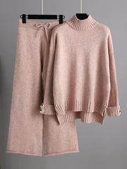 Basic Bae High- Low Turtleneck Long Sleeve Top and Pants Sweater Set - Trendsi