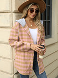 Drawstring Plaid Long Sleeve Hooded Jacket - Trendsi