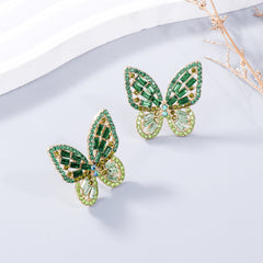 Alloy Inlaid Rhinestone Butterfly Earrings - Flyclothing LLC