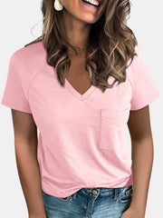 Pocketed V-Neck Short Sleeve T-Shirt Trendsi