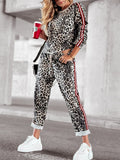 Leopard Round Neck Long Sleeve Top and Pants Set - Trendsi