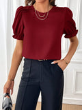 Round Neck Flounce Sleeve Blouse - Flyclothing LLC