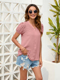 Swiss Dot Lace Detail V-Neck Blouse - Flyclothing LLC