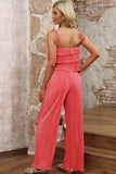 Layered Tie Shoulder Top and Wide Leg Pants Set - Flyclothing LLC