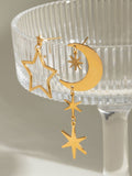 18K Gold-Plated Moon & Star Dangle Earrings - Trendsi