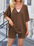 V-Neck Half Sleeve Top and Shorts Set Trendsi