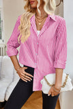 Striped Button Up Long Sleeve Shirt Trendsi