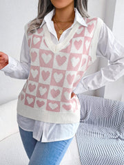 Heart V-Neck Sweater Vest - Trendsi