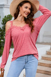 Lace Detail Cold Shoulder Long Sleeve T-Shirt - Flyclothing LLC