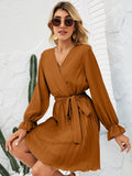 Surplice Flounce Sleeve Pleated Mini Dress - Flyclothing LLC