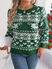 Christmas Element Round Neck Long Sleeve Sweater - Trendsi