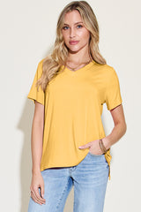 Basic Bae Bamboo Full Size V-Neck High-Low T-Shirt Trendsi