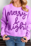 Double Take Full Size MERRY & BRIGHT Christmas Dropped Shoulder Cropped Sweater