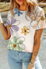 Printed Round Neck Short Sleeve T-Shirt Trendsi