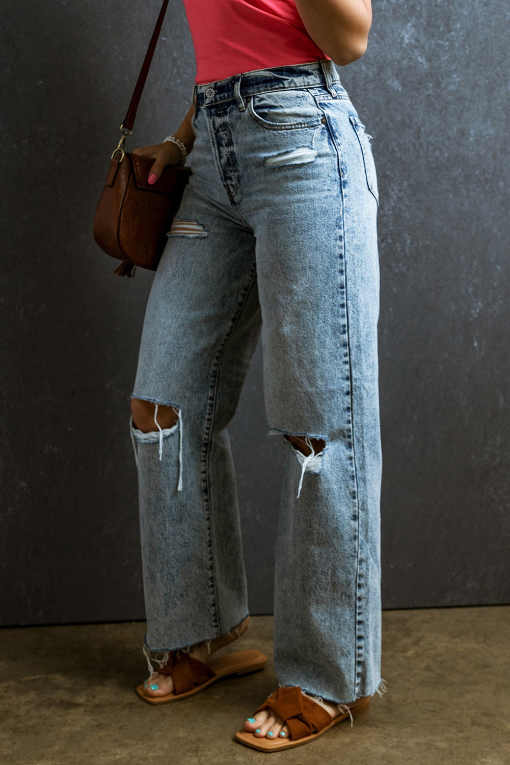 Distressed Raw Hem Straight Jeans Trendsi