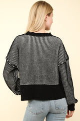 VERY J Exposed Seam Cropped Striped Slit Sweater