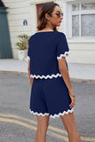 Contrast Trim Round Neck Top and Shorts Set - Trendsi