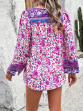 Printed Tie Neck Long Sleeve Blouse - Flyclothing LLC