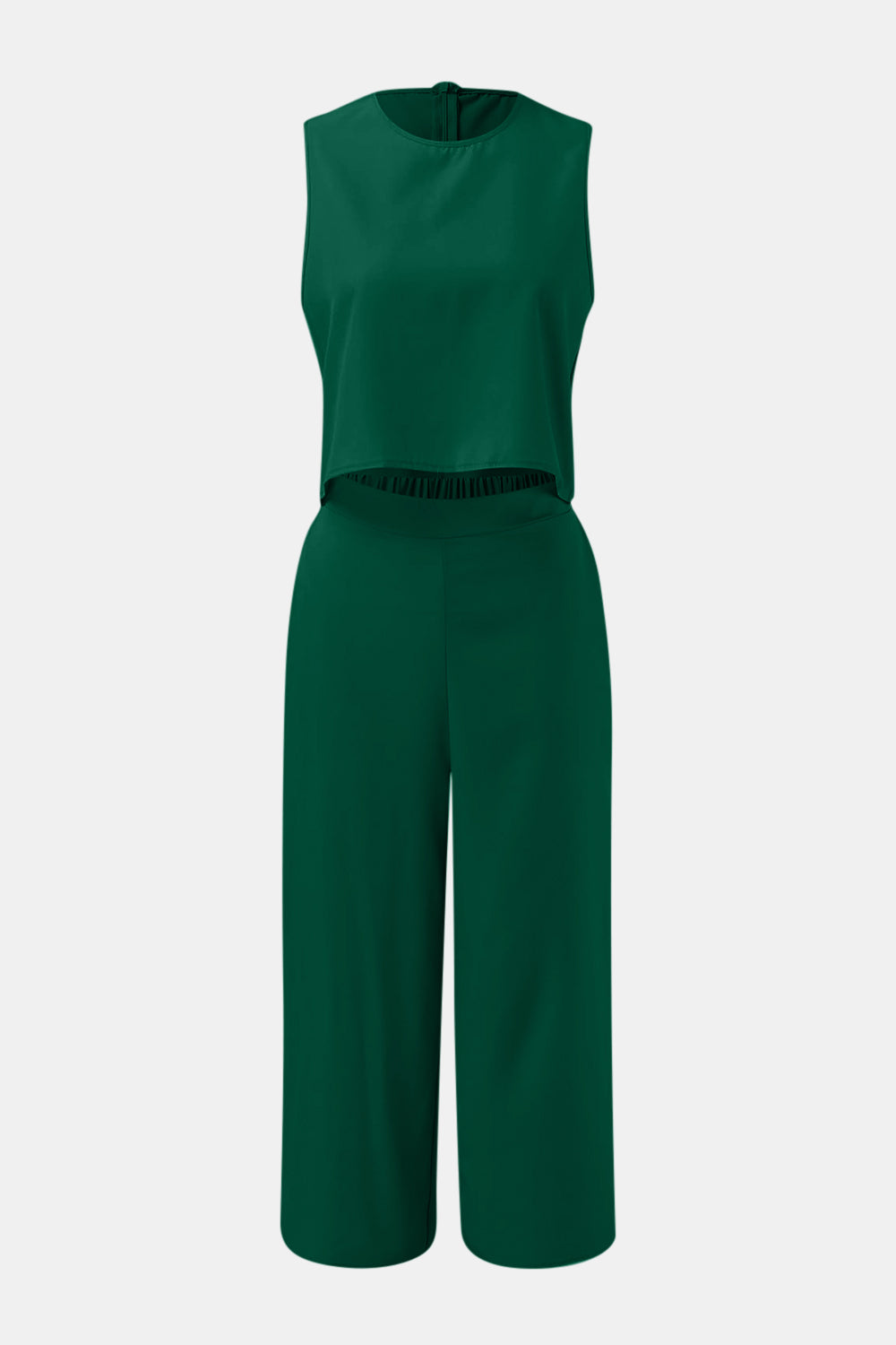 Round Neck Top and Wide Leg Pants Set Trendsi