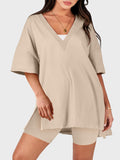 V-Neck Half Sleeve Top and Shorts Set Trendsi