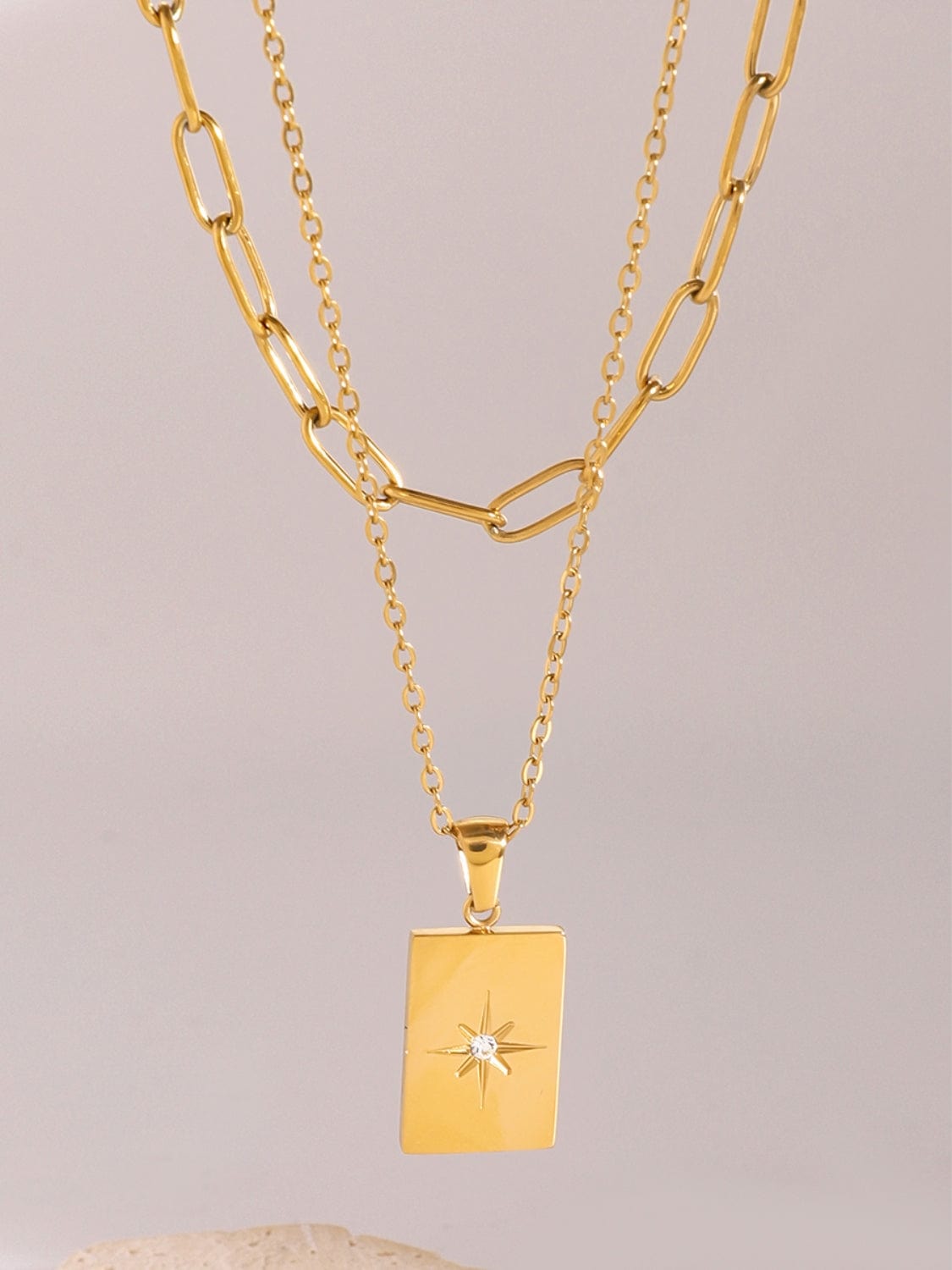 18K Gold-Plated Stainless Steel Double-Layered Necklace - Trendsi