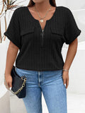 Plus Size Half Zip Short Sleeve T-Shirt - Trendsi