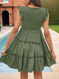 Frill Smocked V-Neck Tiered Dress Trendsi