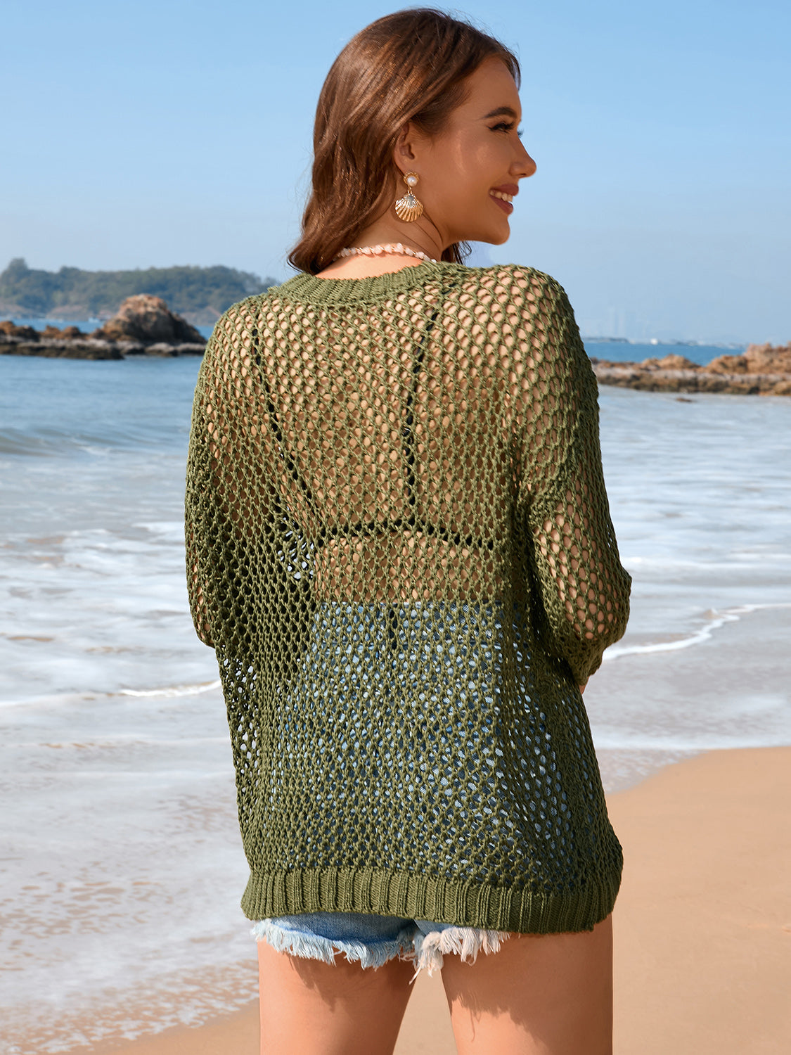 Heart Openwork Long Sleeve Cover-Up - Flyclothing LLC