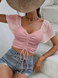 Drawstring Short Sleeve Crop Top